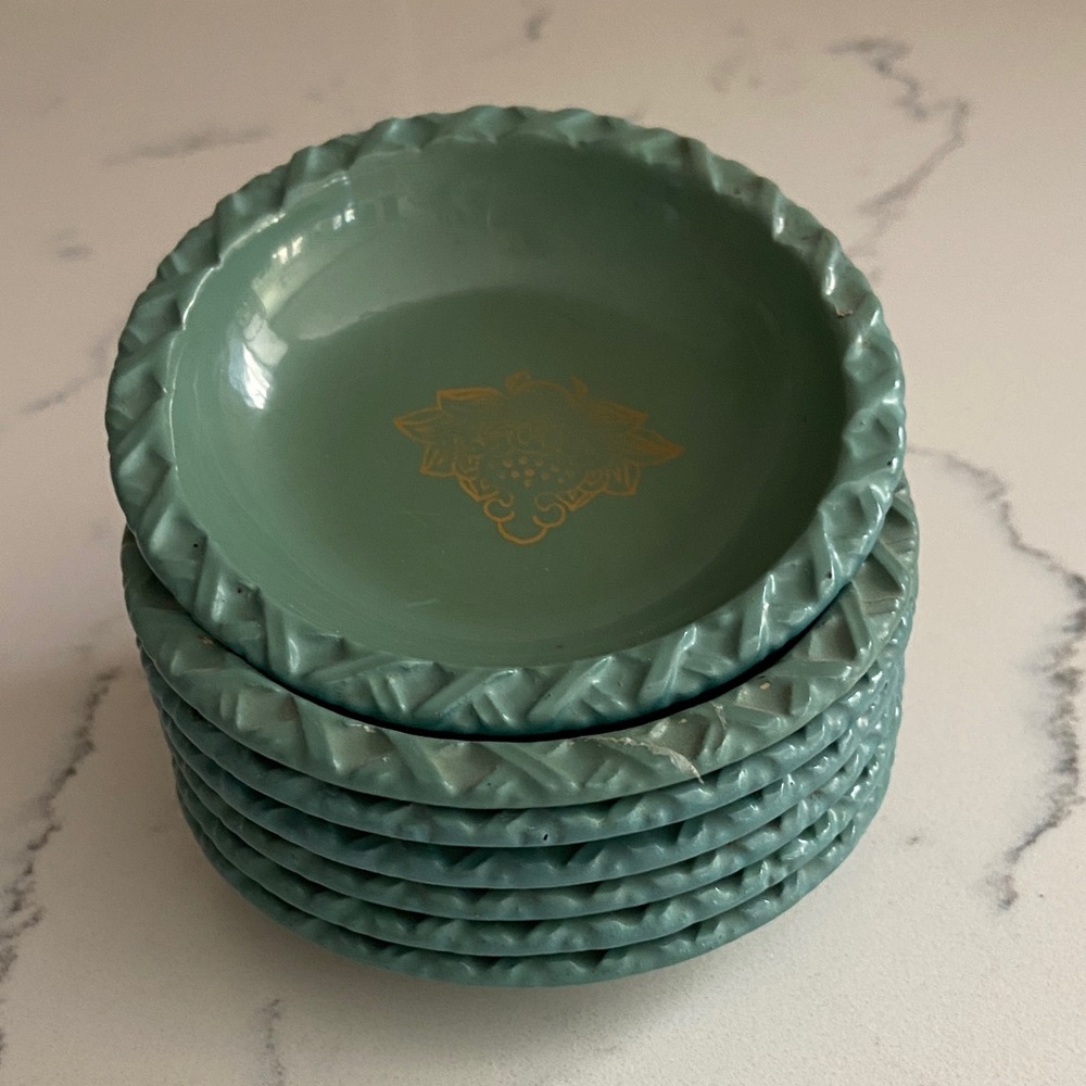 Vintage Bakelite Butter Pats Set of 7 Green Gold Grape
